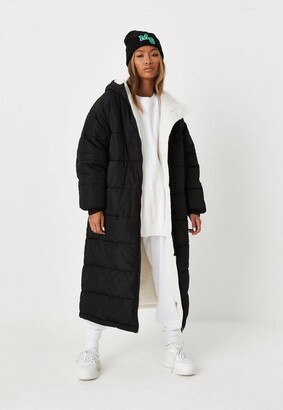 Missguided Tall Black Borg Teddy Tie Waist Puffer Coat - ShopStyle