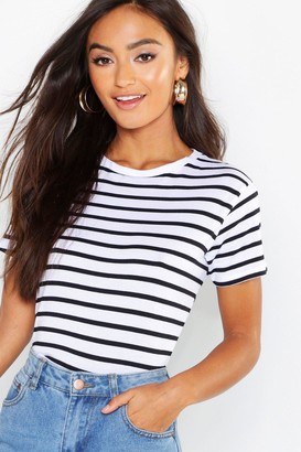 boohoo Petite Striped Boxy Fit T-Shirt