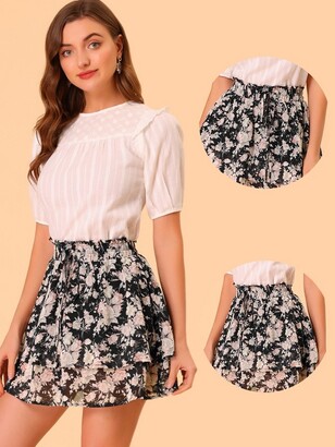 Allegra K Women' Floral Printed A-Line Chiffon Layered Mini Skirt Black X-Small