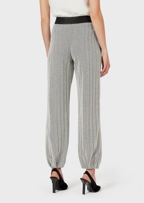 Emporio Armani Jersey Trousers With Embossed Chevron Motif And Elasticated Hems
