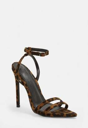 Missguided Brown Leopard Print Point Toe Barely There Heels, Leopard