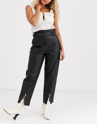 Gestuz Suri leather trousers with zip detail