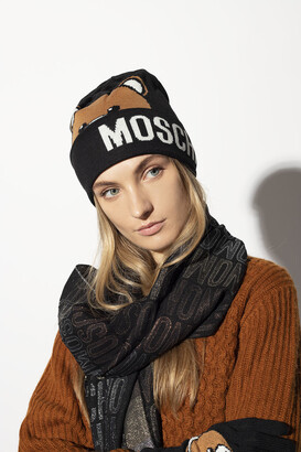 Moschino Cold Weather Logo Beanie in Black Yellow Black Womens Hats Moschino Hats 