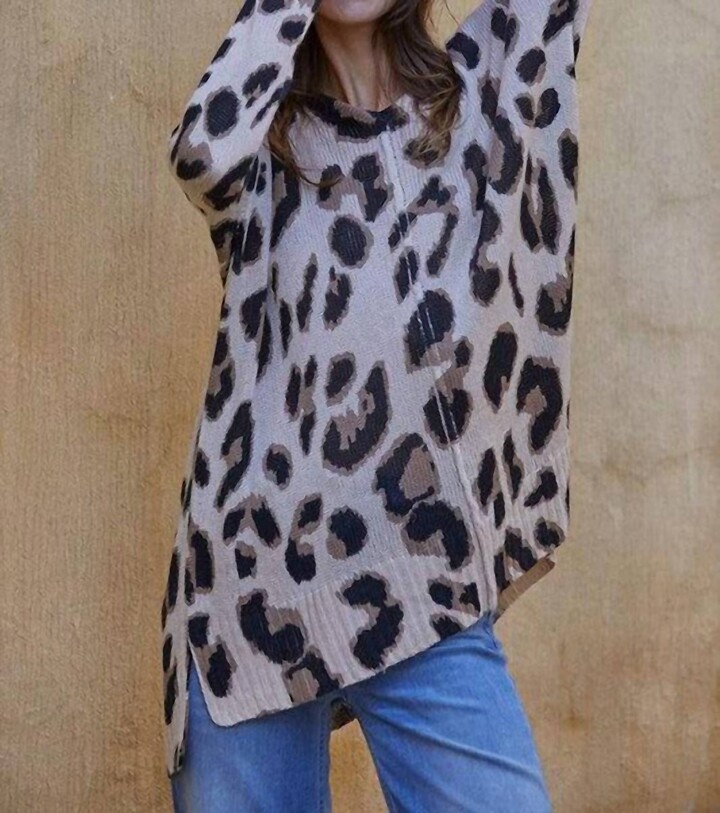 Womens Tunic With Hood Long Sleeve Animal Print V Neck Jumper Size 8-18 2026 