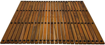 Nordic Style Teak Shower And Bath Oiled Brown String Mat With Rubber Footing 36″ X 36″