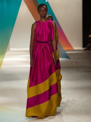 Roksanda Maluka Contrast-panel Silk-satin Gown - Pink Multi