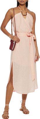 Vix Paula Hermanny Thai Belted Embellished Linen-blend Halterneck Midi Dress