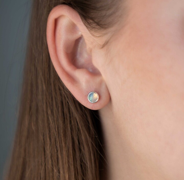 Etsy Natural Opal Studs in 925 Sterling Silver Bezel Set Genuine White Stud Earrings October Birthstone Birthday Gift For Teen Girls