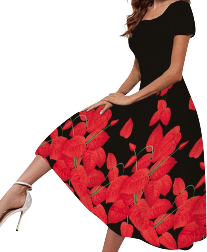 Lskfa Women's Summer Dress Comfortable Casual Loose Short Sleeve T