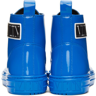 Valentino Garavani Blue Patent 'VLTN' High-Top Sneakers