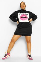 Thumbnail for your product : boohoo Plus High Neck Slogan Oversized Sweat Dress