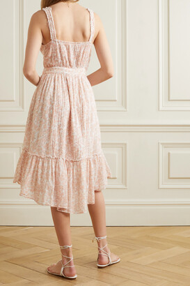 LoveShackFancy Tove Pintucked Floral-print Cotton-voile Midi Dress - Peach