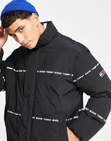 Thumbnail for your product : Tommy Jeans stripe logo stripe puffer jacket in black