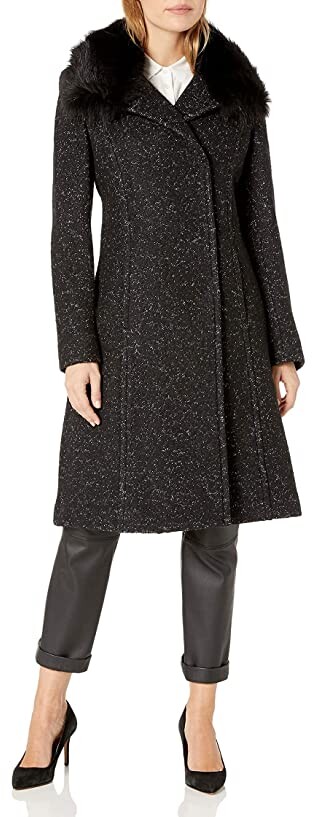 Elie Tahari Women's Anna Tailored Fitted Wool Coat with Real Fur Collar -  ShopStyle