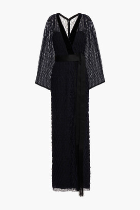 Amanda Wakeley Belted wrap-effect embroidered fringed tulle gown