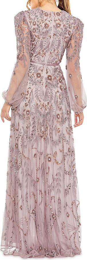 Mac Duggal Beaded & Sequined Puff-Sleeve Gown - ShopStyle Evening Dresses
