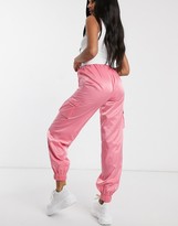 Thumbnail for your product : Public Desire oversized cuffed cargo pants in satin