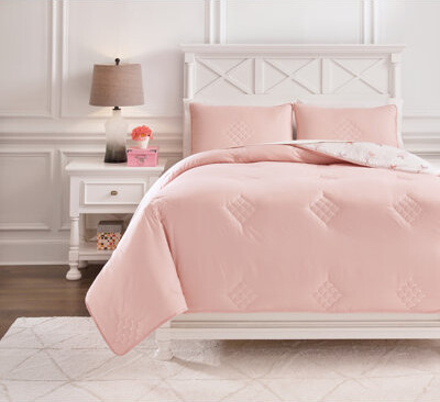 Union Rustic Loert Pink Microfiber Reversible 3 Piece Comforter Set