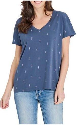 Life is Good Women's Wine Glass Pattern T-Shirt Small Darkest Blue