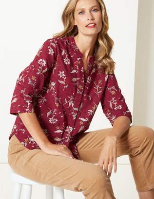 Marks and Spencer Pure Cotton Floral Print 3/4 Sleeve Blouse