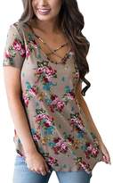 Thumbnail for your product : Yonala Women's Fashion Printed Cross Tops V-Neck Blouse Loose Short Sleeve T-Shirt