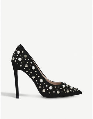 Carvela Alabaster suede and faux-pearl embellished courts