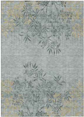 HomeRoots 9' X 12' Gray Charcoal And Gold Floral Washable Indoor Outdoor Area Rug