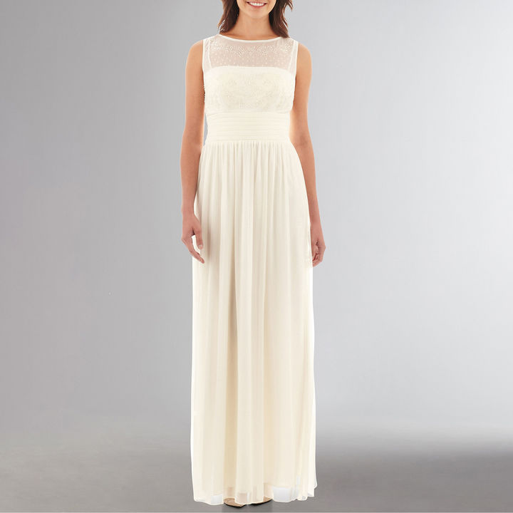 JCPenney Jackie Jon Sleeveless Beaded Illusion Chiffon Wedding Gown
