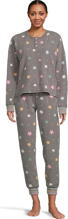 P.J. Salvage Ski Jammie Classics Pajama Pj Set Women's Pajama Sets Charcoal Stars : SM (US 4), Polyester/Rayon