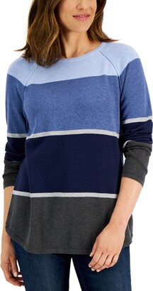 Karen Scott Women's Thea Cotton Colorblocked Sweater, Created for Macy's