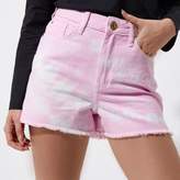 Thumbnail for your product : River Island Womens Purple tie dye high waisted denim shorts