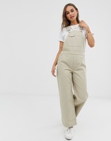 Thumbnail for your product : Pieces wide leg denim dungaree in beige