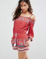 Thumbnail for your product : Band of Gypsies Cold Shoulder Border Print Festival Romper