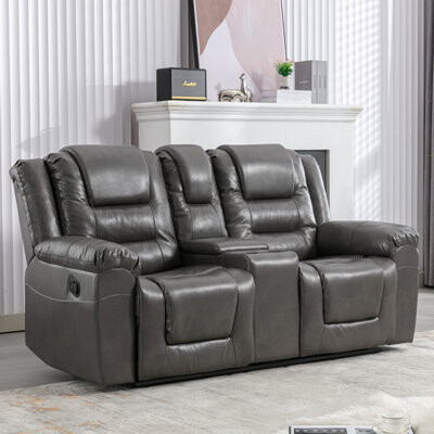 Latitude Run 2 Seater Manual Recliner Chair With A Storage Box And Two Cup Holders