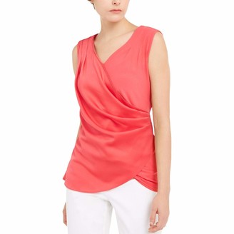Alfani Womens Red Solid Sleeveless V Neck Wrap Top UK Size:16
