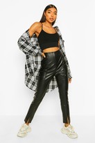 Thumbnail for your product : boohoo Tall Leather Look Split Front Skinny Trousers