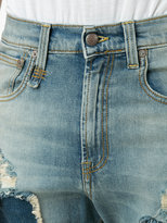 Thumbnail for your product : R 13 patched frayed cropped jeans