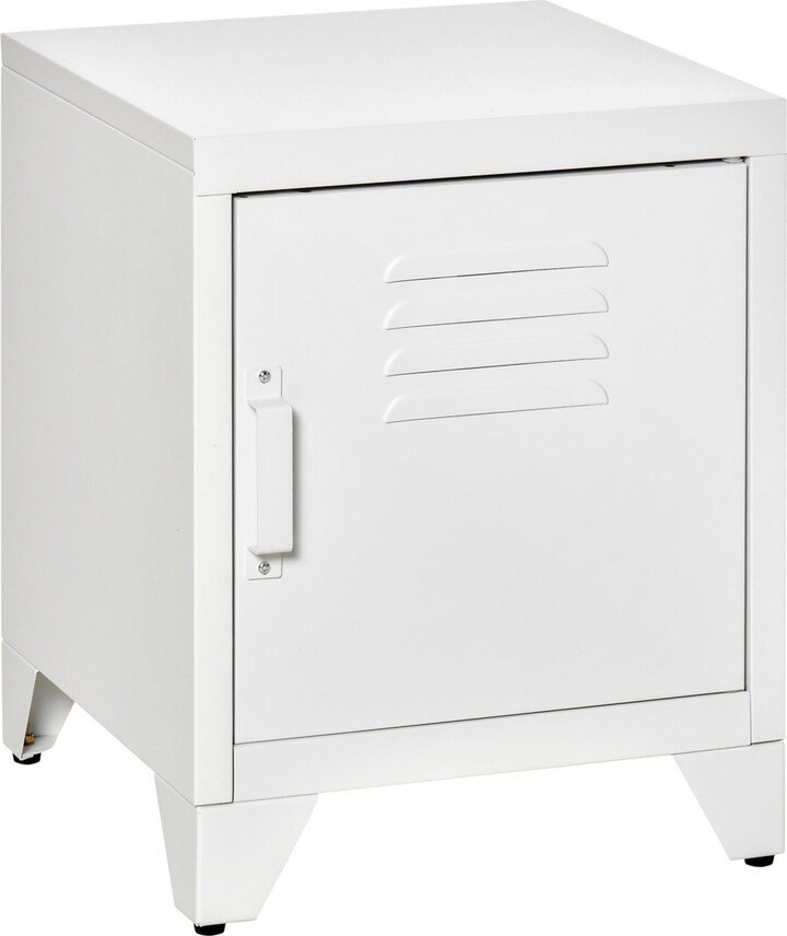 LockerStyle Nightstand Storage Side Table w/ Shelf & Metal