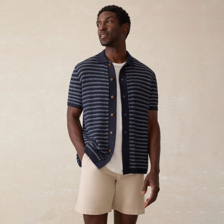 Faherty Men's Sweater Short Sleeve Shirt, Small, Northern Depths Stripe