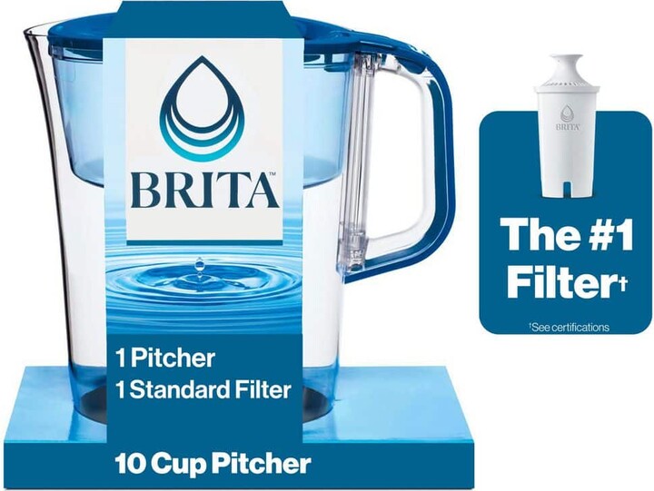 Brita Tahoe 10-Cup Large Water Filter Pitcher in Blue with 1-Standard Filter, BPA Free