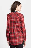 Thumbnail for your product : Vince Leather Trim Plaid Long Sleeve Shirt