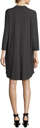 Eileen Fisher 3/4-Sleeve Mandarin-Collar Jersey Shirtdress, Petite