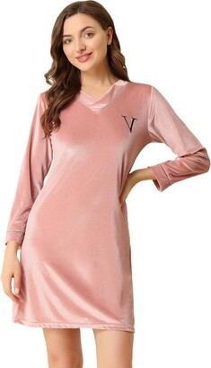 Allegra K Women's Loungewear V Neck Elegant Sleep Shirt Sleepwear Nightdress Pink XS