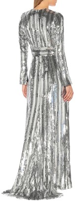 Galvan Stardust striped sequined gown