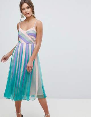 ASOS Design Colourblock Mesh Fit and Flare Midi Dress