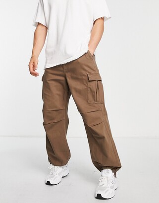 Bershka parachute cargo trousers in brown - ShopStyle Chinos & Khakis