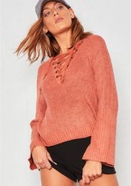 Thumbnail for your product : Missy Empire Paloma Rust Knit Lace Up Dip Hem Jumper
