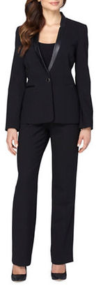 Tahari Arthur S. Levine Starneck Faux Leather Collar Jacket and Pants Suit