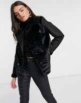 Thumbnail for your product : AX Paris fur panelled biker jacket in black