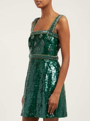 Andrew Gn Sequinned And Crystal-embellished Mini Dress - Womens - Green